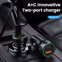 JELLICO automobilinis įkroviklis F4 PD 20W 1xUSB-C + 1xUSB QC3.0 + laidas USB-C Juodas