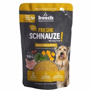 Bosch Frische Schnauze Chicken, Pumpkin & Broccoli – vieno baltymo šlapiasis pašaras šunims, 250 g
