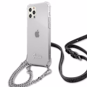 Guess GUHCP12MKC4GSSI iPhone 12/12 Pro 6.1" Skaidrus kietas dėklas 4G Sidabrinė grandinė