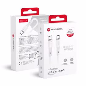 FORCELL F-ENERGY C347 kabelis Type C į Type C QC4.0 PD 5A 100W Silikoninis 1 m baltas