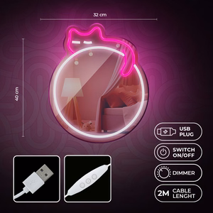 Neon MIRROR LED SLEEPING CAT baltas rožinis FMNE03 Forever Light