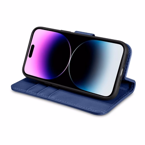 iCarer Piniginės dėklas 2in1 viršelis iPhone 14 Pro Max Anti-RFID odinis atverčiamas dėklas mėlynas (WMI14220728-BU)