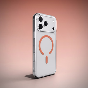Puro Lite Mag TPU+PC dėklas telefonui suderinamas su MagSafe iPhone 17 Pro Max - skaidrus su oranžiniu žiedu
