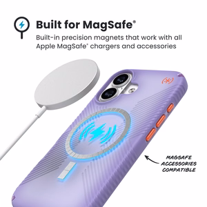 Speck Presidio Lux Grip MagSafe dėklas, skirtas iPhone 17, „Purple Fade / Magic Purple / New Poppy“ spalvos