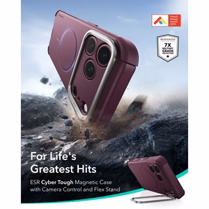ESR Cyber Tough Kickstand MagSafe dėklas, skirtas iPhone 18 Pro Max / 17 Pro Max, tamsiai vyšninės spalvos