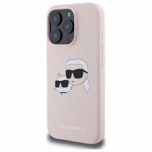Karl Lagerfeld silikoninis Magnetinis dėklas telefonui iPhone 16 Pro su Nauble galvų atvaizdais - rožinė
