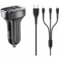 USAMS Automobilinis įkroviklis 2xUSB C13 2,1A 3w1 (microUSB/USB-C/lightning) juodas NTU35YTSC13TZ