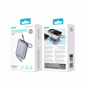 BWOO išorinė baterija P73 22.5W 20000 mAh with 2 built-in cables 1 x USB-C 1 x Lightning juodas