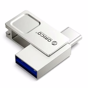 Orico U301 USB atmintinė, 128 GB, USB-A/USB-C, USB 3.2 Gen 1, sidabro spalvos