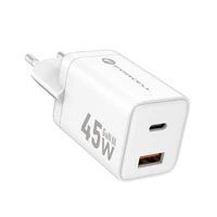 FORCELL F-ENERGY Mini GaN III VT-36 kelioninis įkroviklis su 1 x Type C + 1x USB A jungtimis, PD QC4.0 45W baltas
