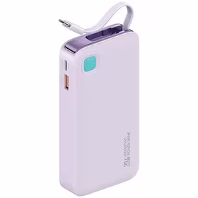 USAMS Išorinė baterija su suvyniojamuoju USB-C laidu 10000 mAh PD 20W Fast Charge XY Series violetinis 10KCD22403 (US-CD224)