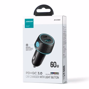 Automobilinis įkroviklis Joyroom „JR-CCN01" juodas 60W (PD20W / USB-C) su LED apšvietimu