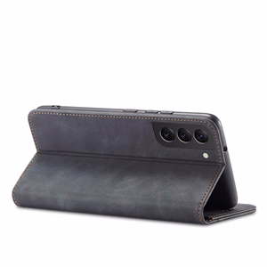 Magnet Fancy dėklas telefonui Samsung Galaxy S22+ (S22 Plus) su pinigine ir kortelių laikikliu, juodas
