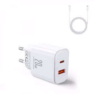 Įkroviklis Joyroom JR-TCF05 baltas 20W (1xPD 1xQC3.0) + Type-C / Lightning 100cm laidas