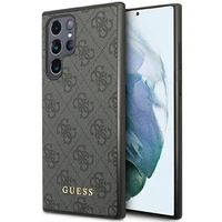 Guess GUHCS23LG4GFGR S23 Ultra S918 pilkas/pilkas kietas dėklas 4G Metalinis Auksinis Logotipas