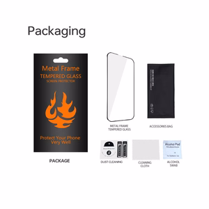 Grūdintas stiklas su metaliniu rėmeliu iPhone 15 6,1" / 16 6,1", juodas rėmelis