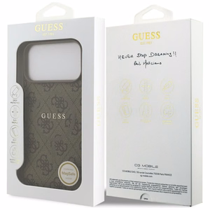GUESS dėklas telefonui IPHONE 17 Pro Max, suderinamas su MagSafe GUHMP17XG4GFRW (PU 4G Ring Classic Logo) rudas