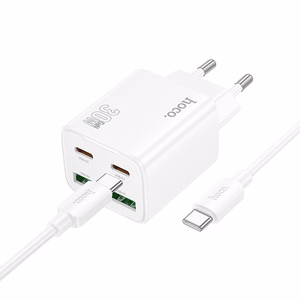 Įkroviklis Hoco 2 x USB C + 2 x USB A QC3.0 PD 3A 30W + kabelis USB C į USB C N56 baltas
