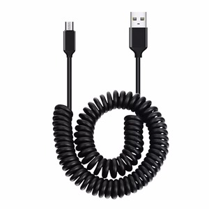 Spiralinis kabelis - USB į Micro USB - 2A 1 metras juodas