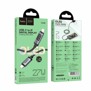 Duomenų kabelis su skaitmenine indikacija USB C į Lightning Hoco PD 27W 1,2 m U148 juodas