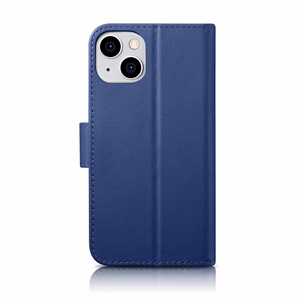 iCarer Piniginės dėklas 2in1 viršelis iPhone 14 Plus Anti-RFID odinis atverčiamas dėklas mėlynas (WMI14220727-BU)