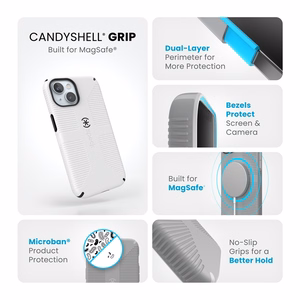 Speck Candyshell Grip MagSafe - iPhone 17e / 16e / 15 / 14 / 13 dėklas (baltas / juodas)