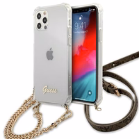 Guess GUHCP12MKC4GSGO iPhone 12/12 Pro 6.1" Skaidrus kietas dėklas 4G Auksinė grandinė