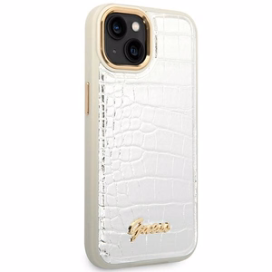 Guess GUHCP14SHGCRHS iPhone 14 6.1 "sidabrinis kietas dėklas Croco kolekcija