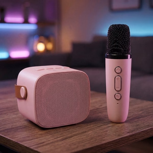 Blavec nešiojamas Bluetooth garsiakalbis WS-07 Karaoke Party 5W su 2 mikrofonais rožinis