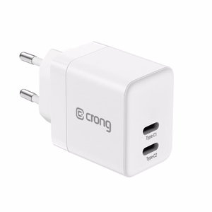 Crong Ultra Compact GaN sieninis įkroviklis, 2 × USB-C, 35 W, PD 3.0, PPS, baltas