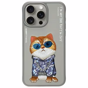 Nimmy Glasses Šaunus kačių dėklas telefonui iPhone 15 Pro Max - pilkas