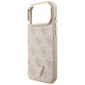 Чехол Guess PU Leather 4G Strass Triangle Logo Gold Frame MagSafe для Apple iPhone 18 Pro Max, розовый
