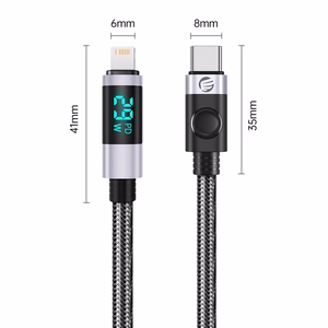 Orico LDC2L USB-C–Lightning PD, 29 W, 480 Mbps laidas su LED ekranu, 2 m – juodas