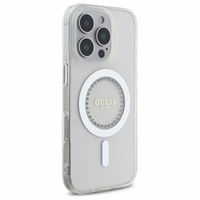 Guess IML Rhinestones magnetinis dėklas telefonui iPhone 16 Pro Max - baltas