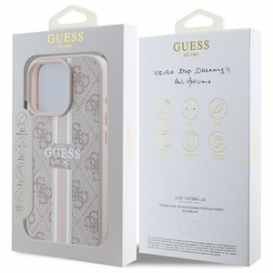 Guess 4G dryžuotas magnetinis dėklas telefonui iPhone 16 Pro Max - rožinė