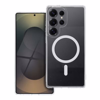 Dėklas telefonui Drop Glue spalvotas žiedinis magnētinis dangtelis suderinamas su MagSafe, skirtas SAMSUNG S25 ULTRA, baltas