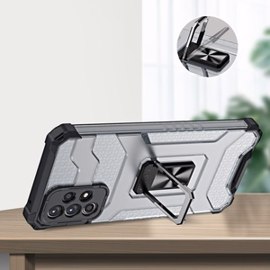 Kristalinis žiedinis dėklas su stovu tvirtas apsauginis dangtelis Samsung Galaxy A72 4G raudonas