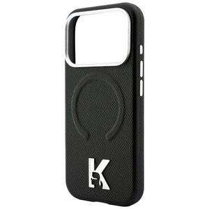 Karl Lagerfeld Grained Embossed Ring & Kameo Logo dėklas, skirtas iPhone 18 Pro Max / 17 Pro Max, suderinamas su MagSafe – juodas