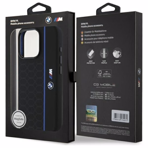 BMW silikoninis šešiakampis mėlyna linija Magnetinis dėklas telefonui iPhone 16 Pro - juodas