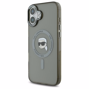 Karl Lagerfeld IML Metal Karl Head Magnetinis iPhone 16 Plus dėklas - juodas