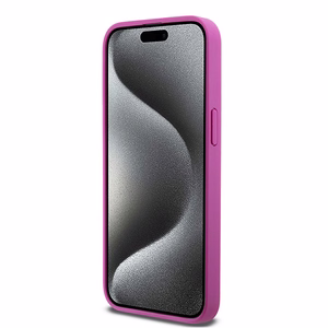 DKNY Odinis monogramos rašto metalinis logotipas Magnetinis dėklas telefonui iPhone 15 Pro Max - rožinis
