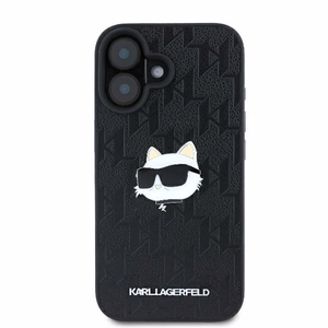 Karl Lagerfeld Monograma Choupette Galva Smeigtukas iPhone 16 Dėklas - Juodas
