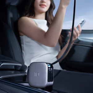 Cuktech CC903P 100W Car Charger with Display and 70cm Retractable USB-C Cable - Gray