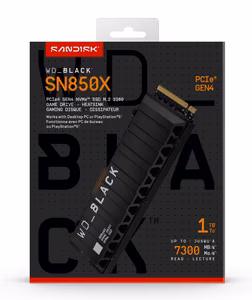SSD SANDISK SN850X 1000 GB NVMe PCI Express 4.0 M.2 skaitymo greitis 7300 MB/s įrašymo greitis 6300 MB/s WDS100T2XHE juodas