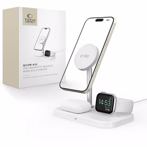 Tech-Protect QI15W-A22 MagSafe 3 в 1 индуктивное зарядное устройство с подставкой для смартфона Apple Watch AirPods - белый
