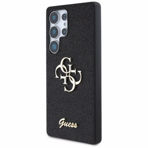 Guess blizgus didelis 4G metalinio logotipo dėklas telefonui Samsung Galaxy S25 Ultra juodas
