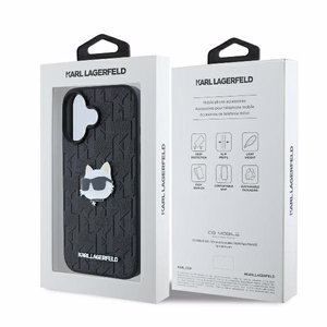 Karl Lagerfeld Monograma Choupette Galva Smeigtukas iPhone 16 Dėklas - Juodas