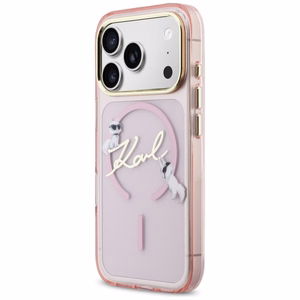 Karl Lagerfeld IML Choupettes Karl Script Logo MagSafe Dėklas for iPhone 17 Pro Max - rožinis