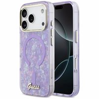 Guess IML Shell Script Metal MagSafe Dėklas for iPhone 17 Pro Max - violetinis