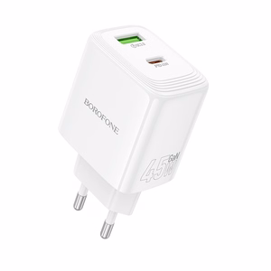 Borofone sieninis įkroviklis BN30 Cargador GaN - USB + Type C - QC 3.0 PD 45W baltas